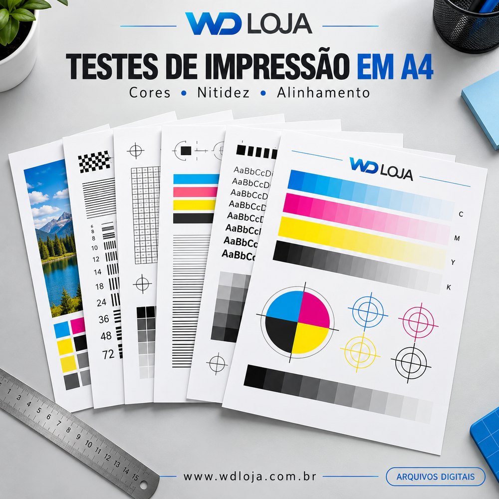 Pranchas de teste de impressão em A4 do Kit Profissional da WD Loja