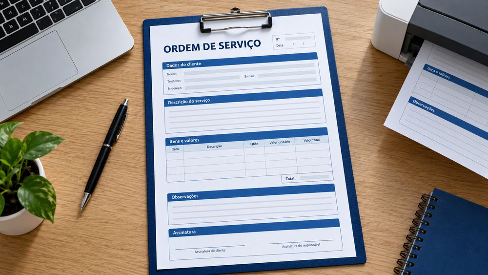 Ordem de serviço impressa em uma prancheta