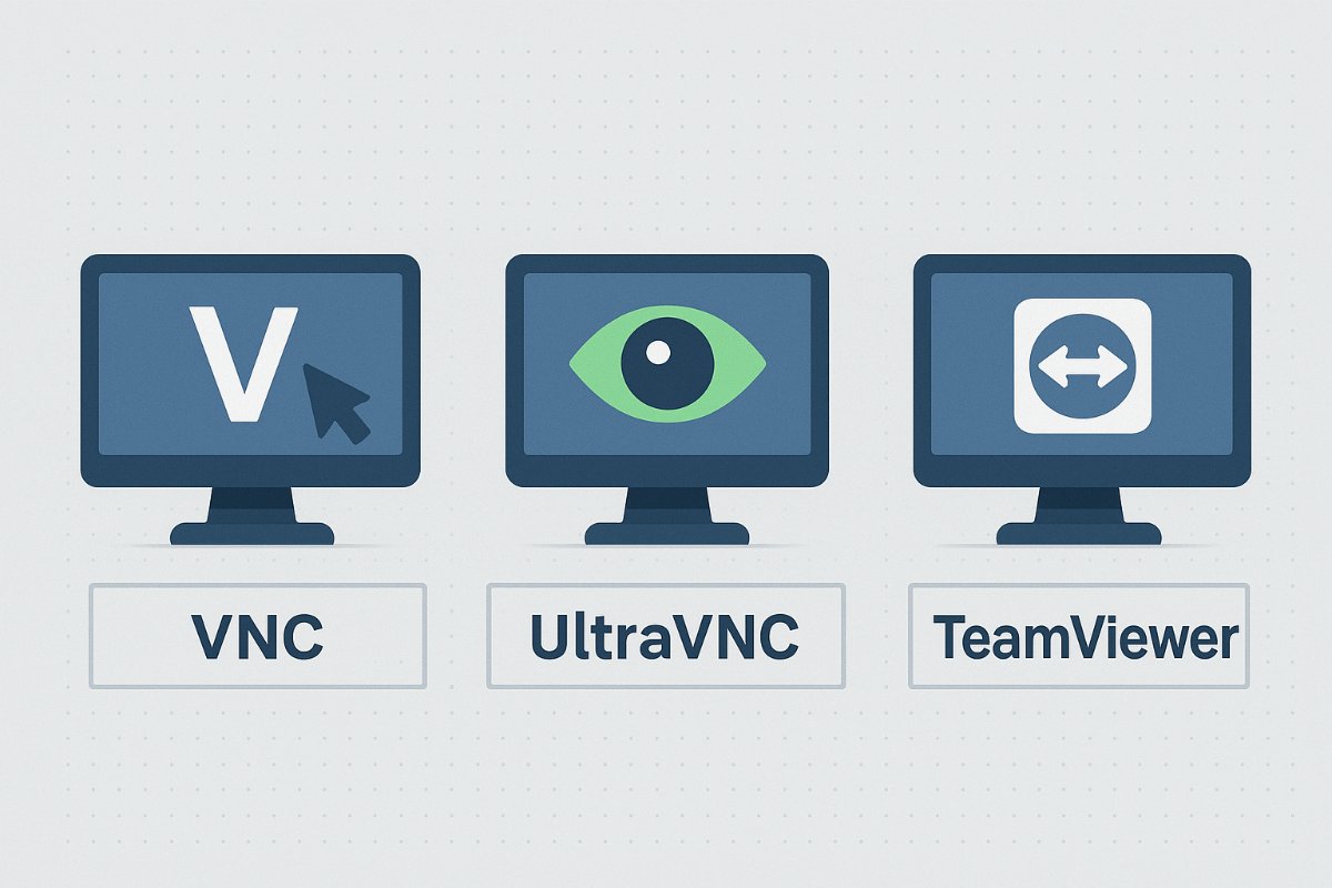 Comparativo visual entre VNC, UltraVNC e TeamViewer