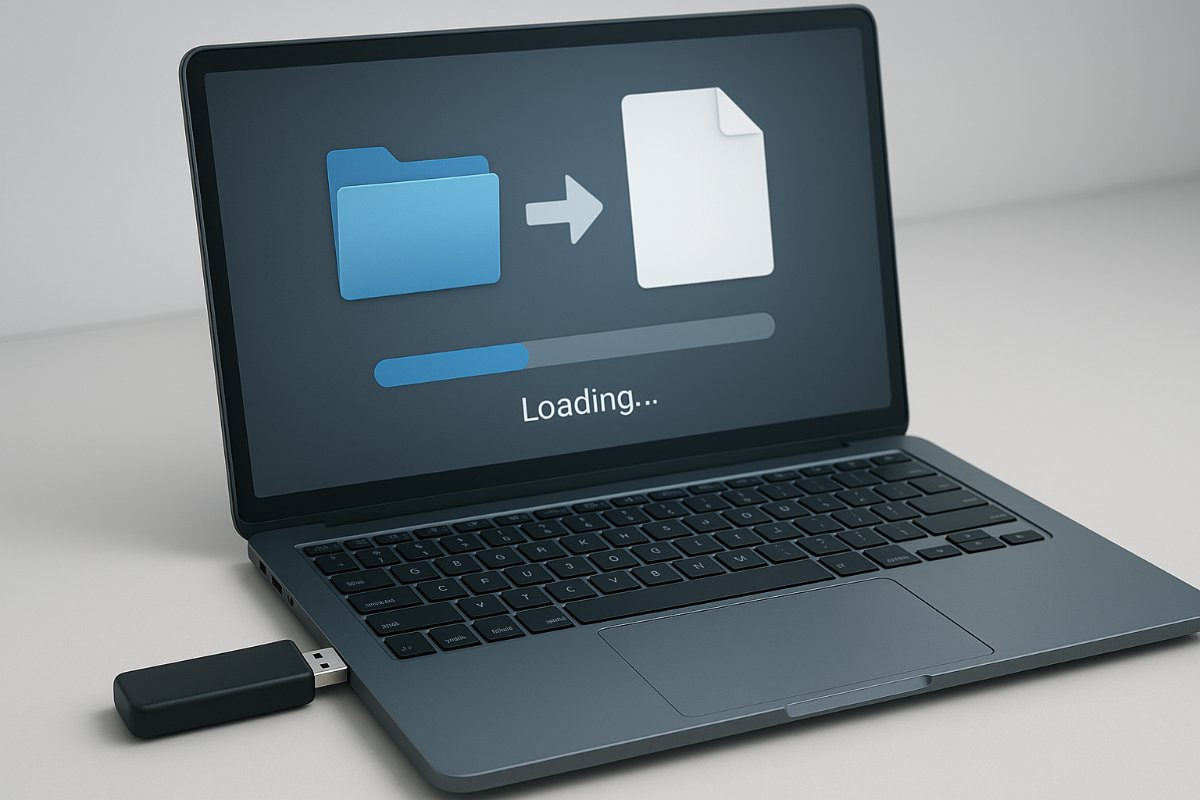 Pendrive conectado ao computador durante preparação de arquivos