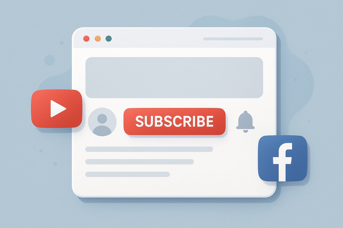 Ícones de YouTube e Facebook em destaque