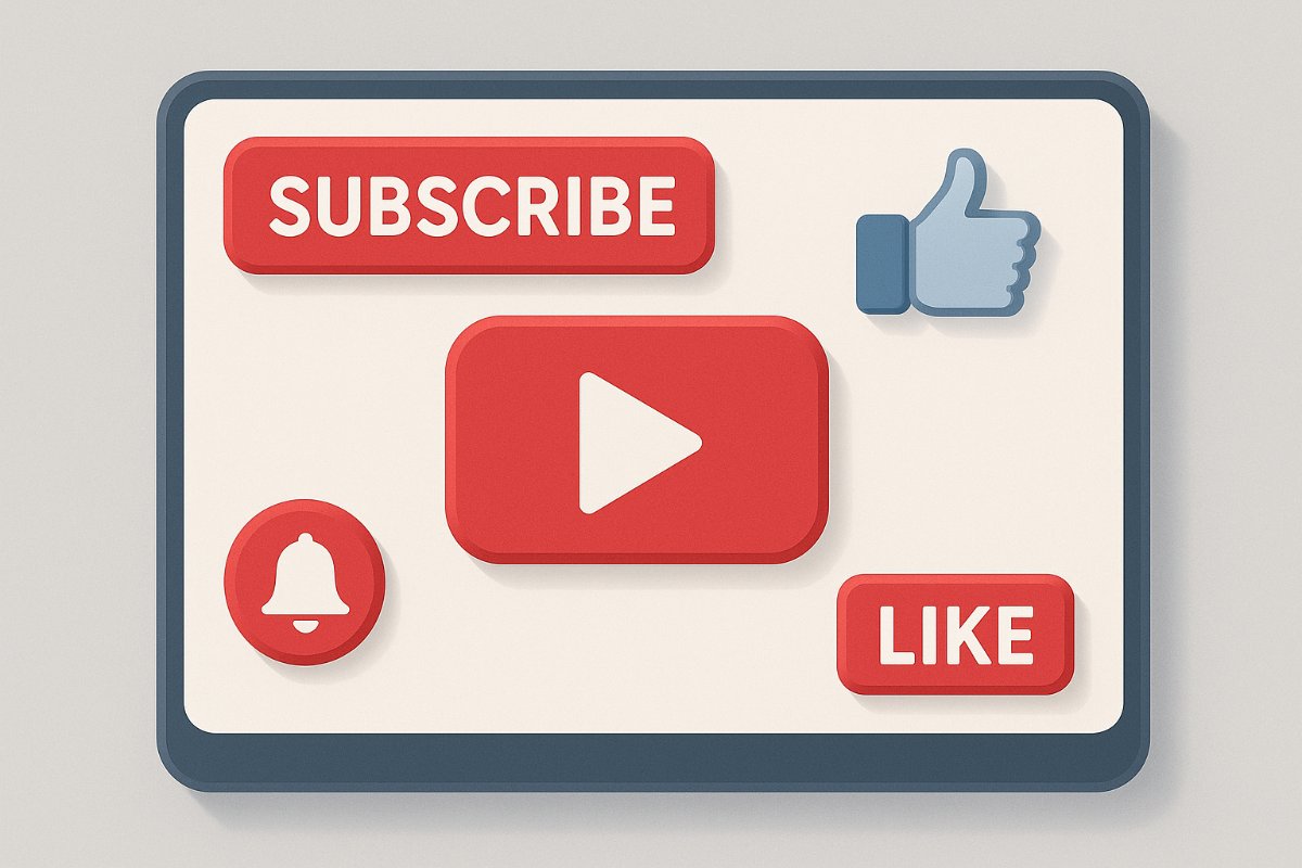 Elementos visuais de inscrição e curtida em um contexto de YouTube
