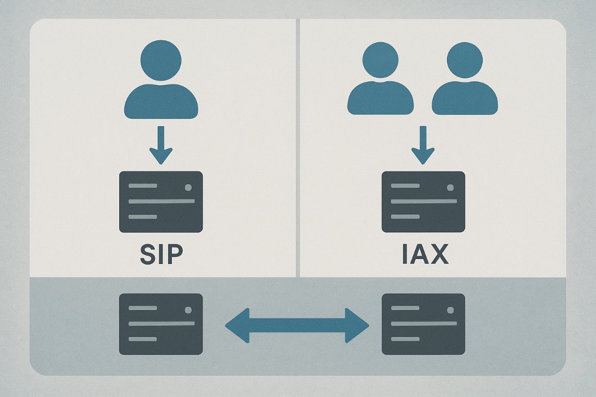 Comparação visual entre SIP e IAX destacando seus usos