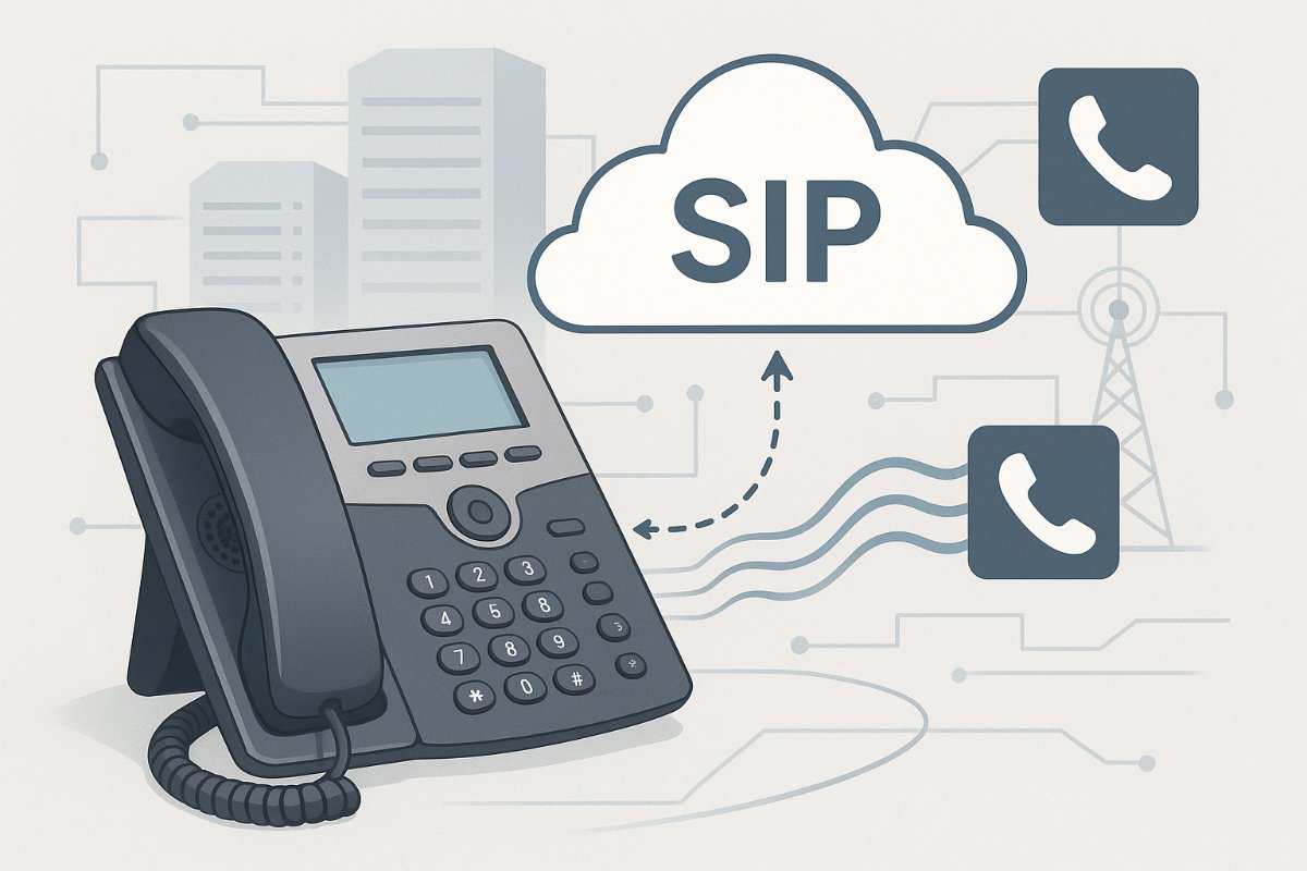 Ilustração de SIP em um cenário de telefonia IP