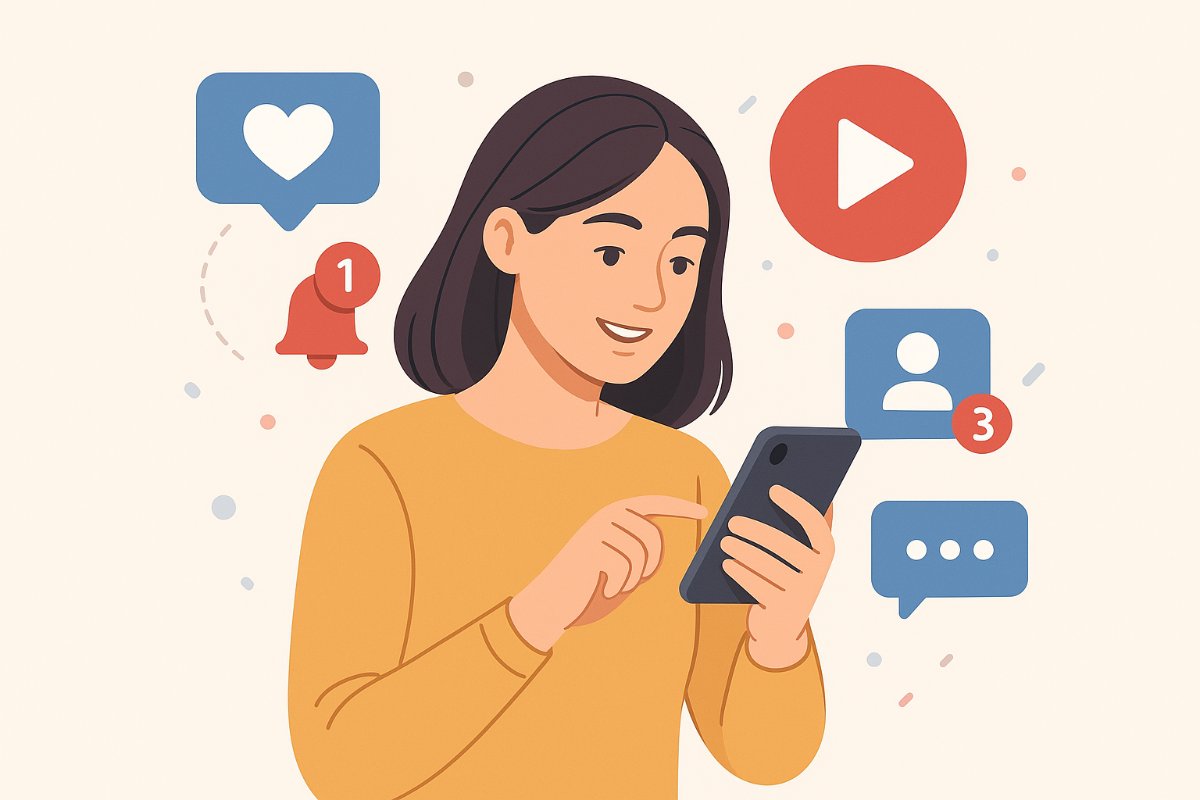Ilustração de redes sociais e acompanhamento de postagens