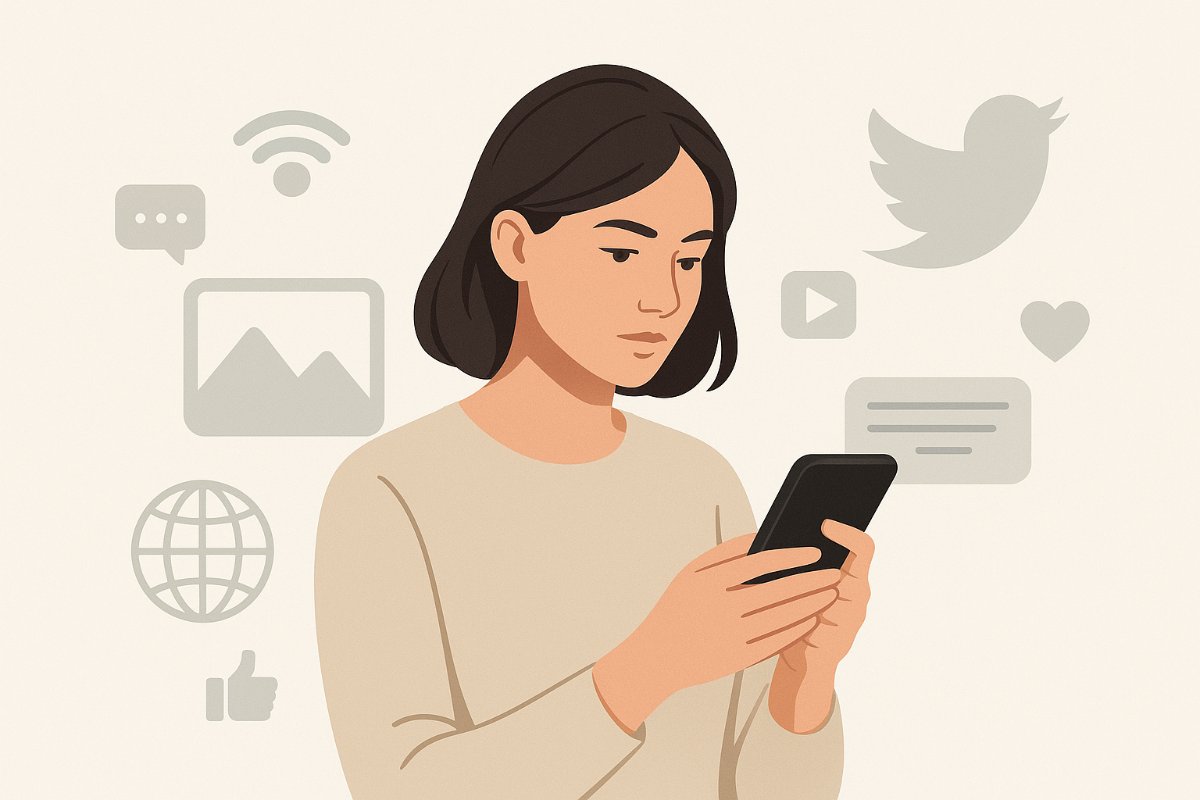 Elementos de tecnologia e redes sociais em composição limpa