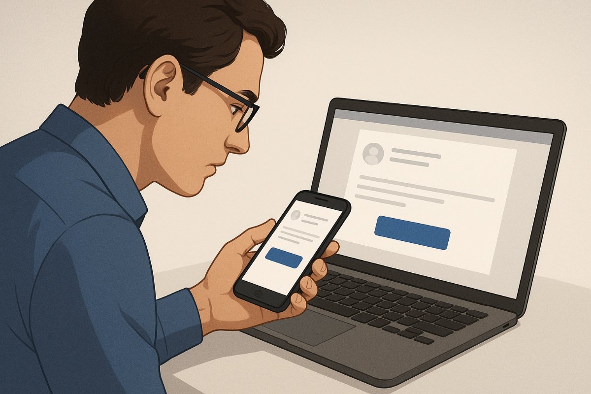 Pessoa recebendo um e-mail e acessando o site para ler a postagem completa.