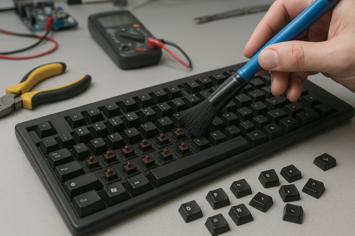 Consertando um teclado de computador com teclas falhando passo a passo