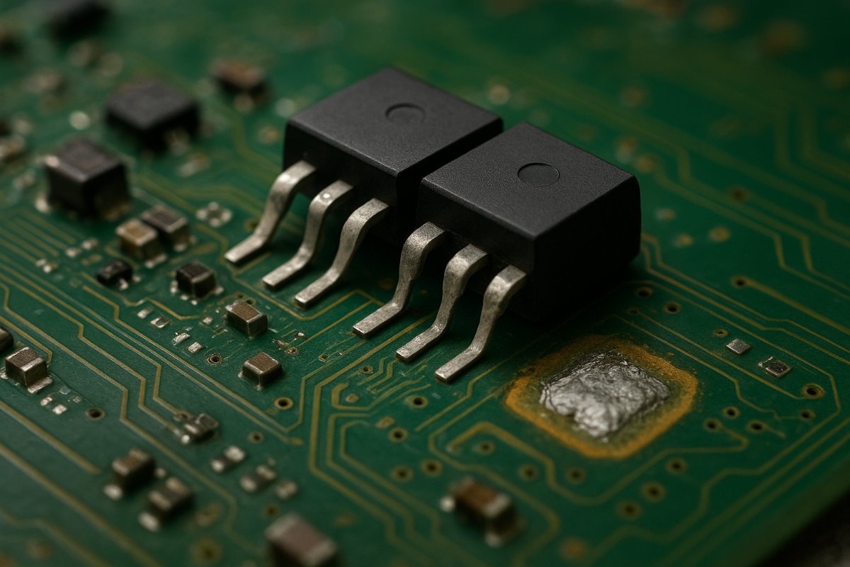Par de transistores na placa lógica da L355