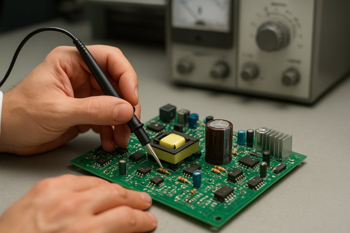 Inspeção de componentes em uma fonte de computador