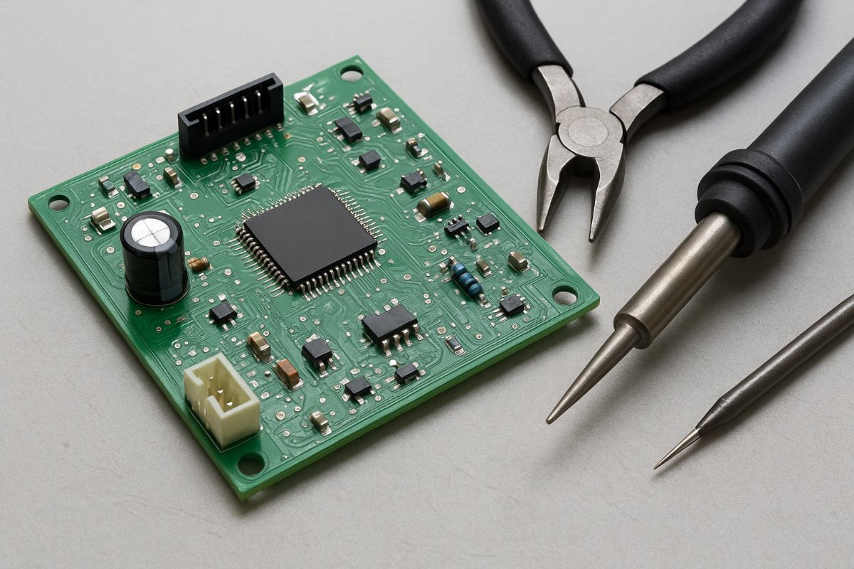 Placa eletrônica após substituição de componente SMD