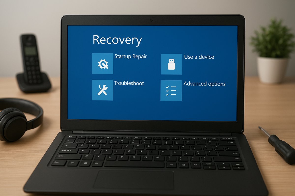 Interface de recuperação do Windows 10 em um computador