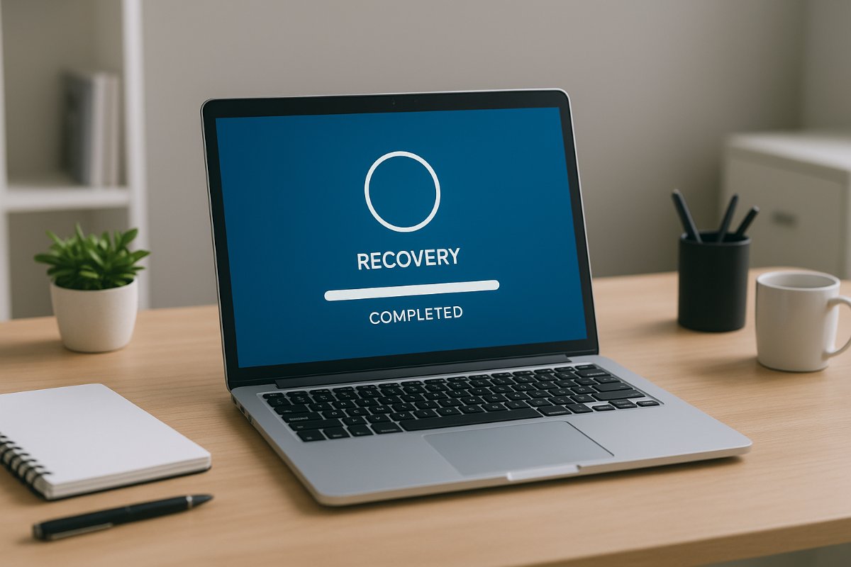 Notebook com tela de recuperação do Windows 10 em andamento