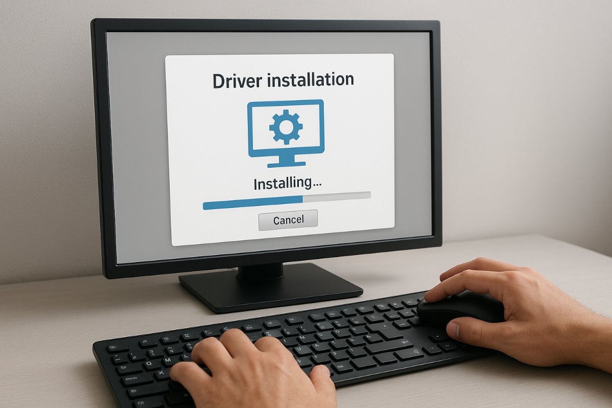 Instalador de driver aberto em um computador