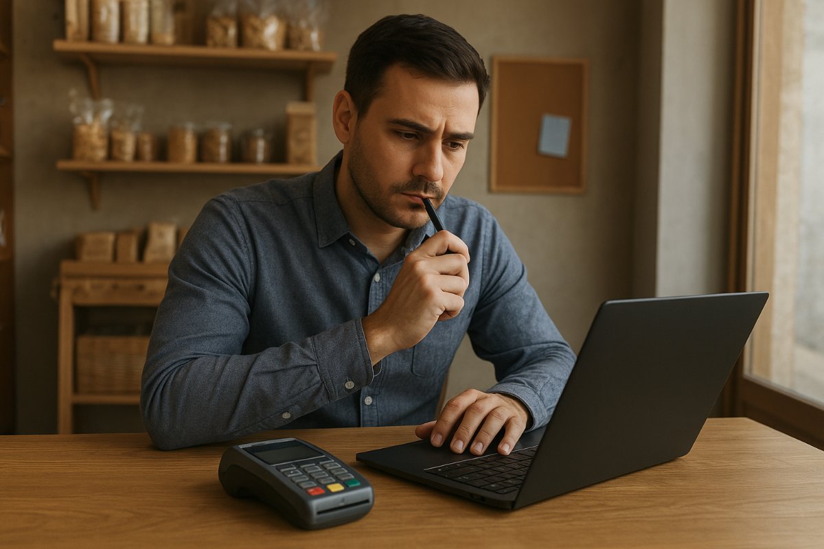 Empreendedor avaliando custos e condições da maquininha de cartão