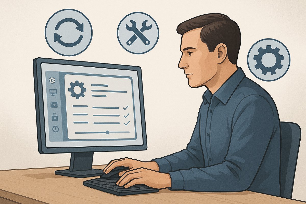 Usuário verificando ajustes básicos do sistema após a formatação