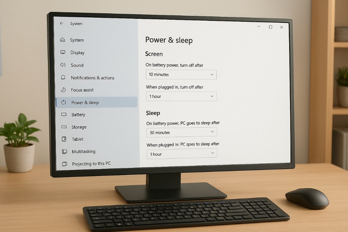 Tela de configurações de energia e suspensão do computador