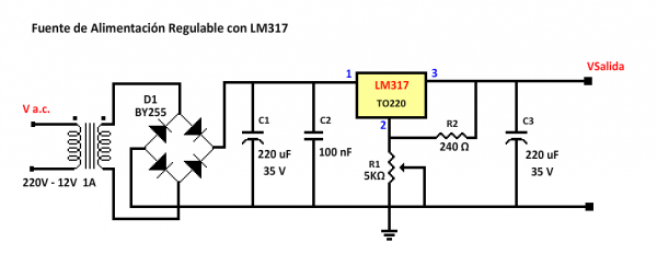 Exemplo de projeto prático com o regulador LM317